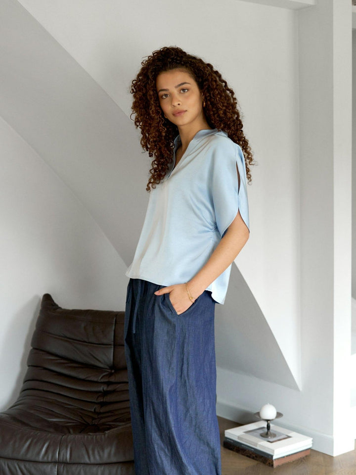 Anelle Heavy Sateen Blouse Light Blue | Skjorter og bluser | Smuk