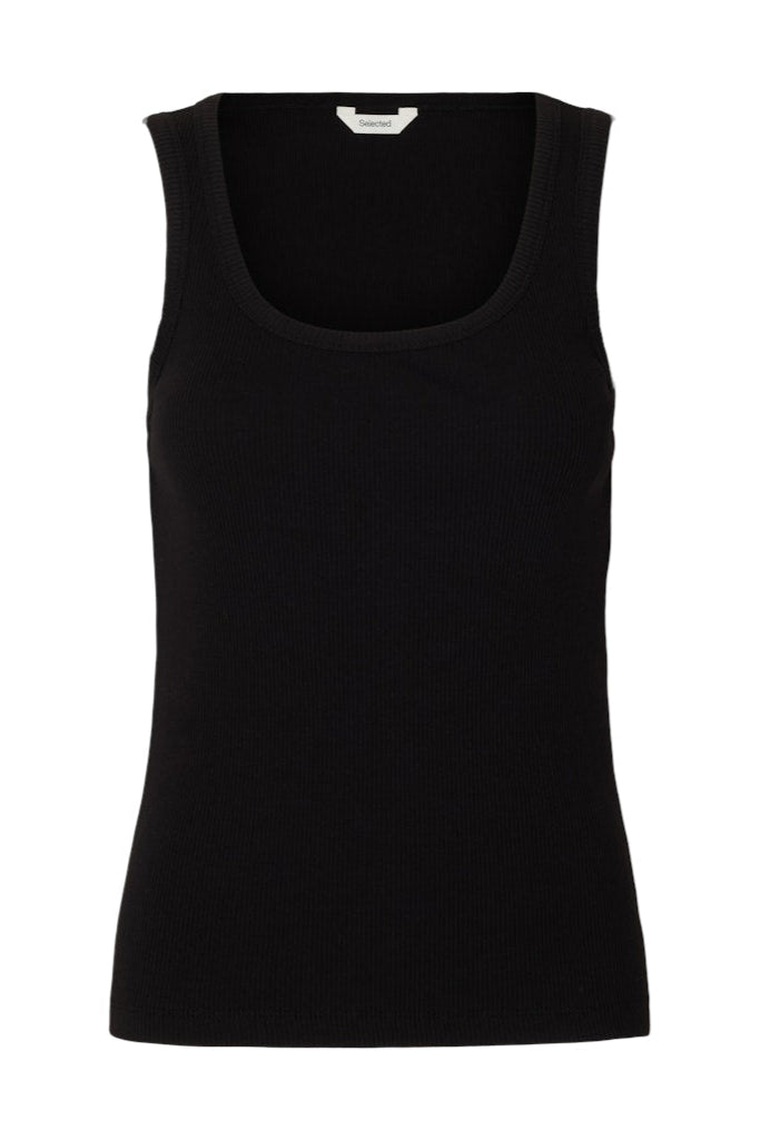 Anna U - Neck Tank Top Black | Topper | Smuk - Dameklær på nett