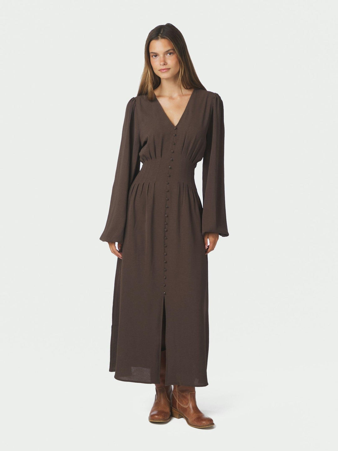 Annelie Solid Crepe Dress Dark Brown | Kjoler | Smuk