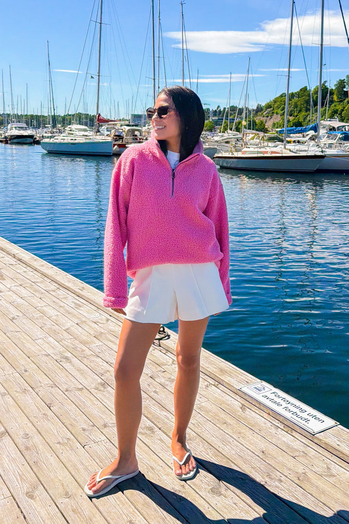 Annie Zip Sweater Bright Pink | Genser | Smuk