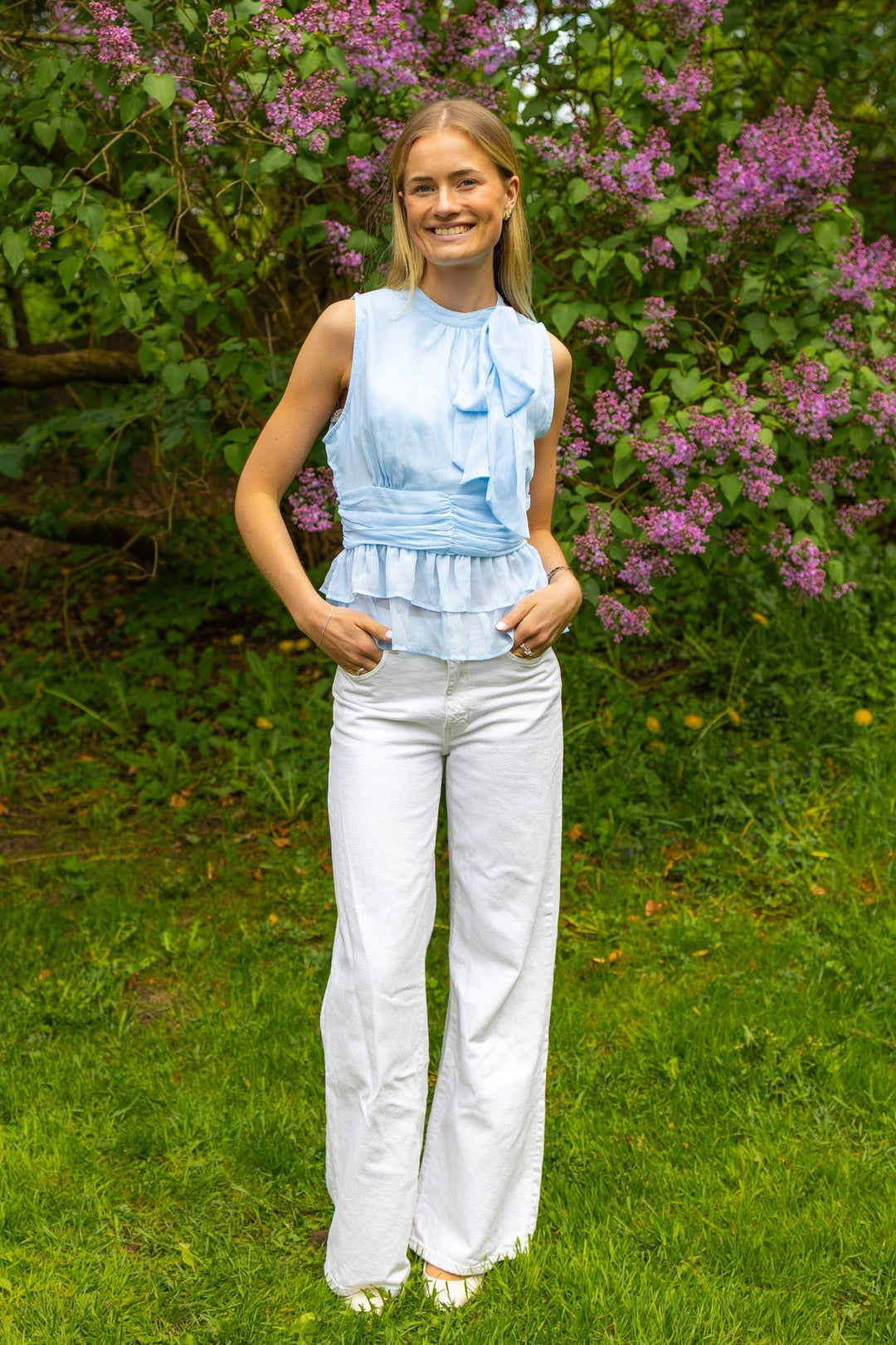 Ansol Solid Chiffon Top Light Blue | Topper | Smuk
