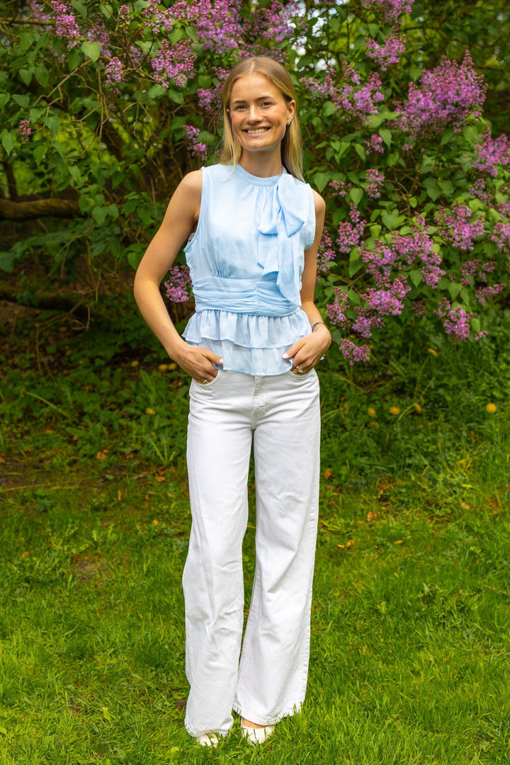 Ansol Solid Chiffon Top Light Blue | Topper | Smuk
