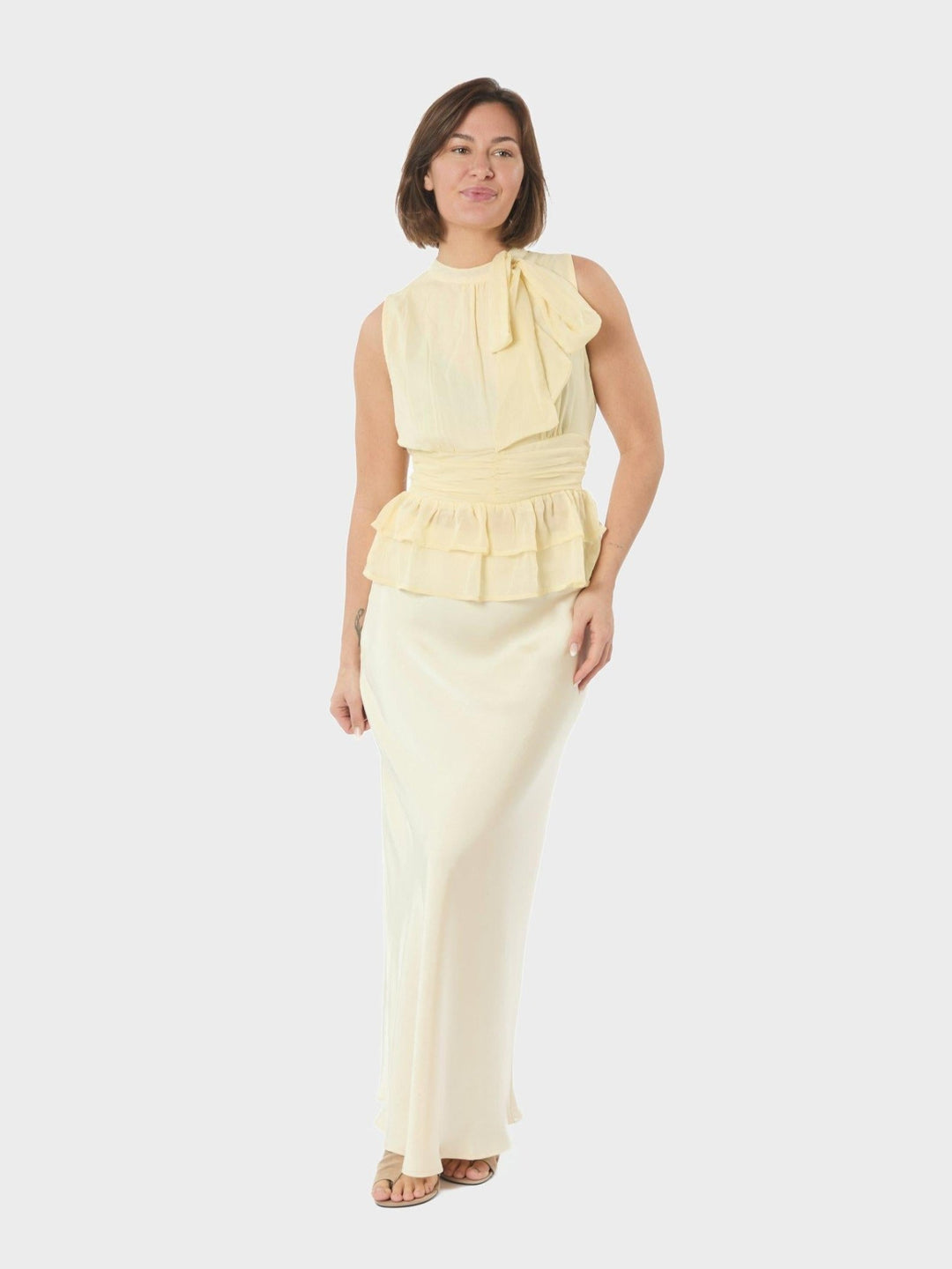 Ansol Solid Chiffon Top Light Yellow | Topper | Smuk