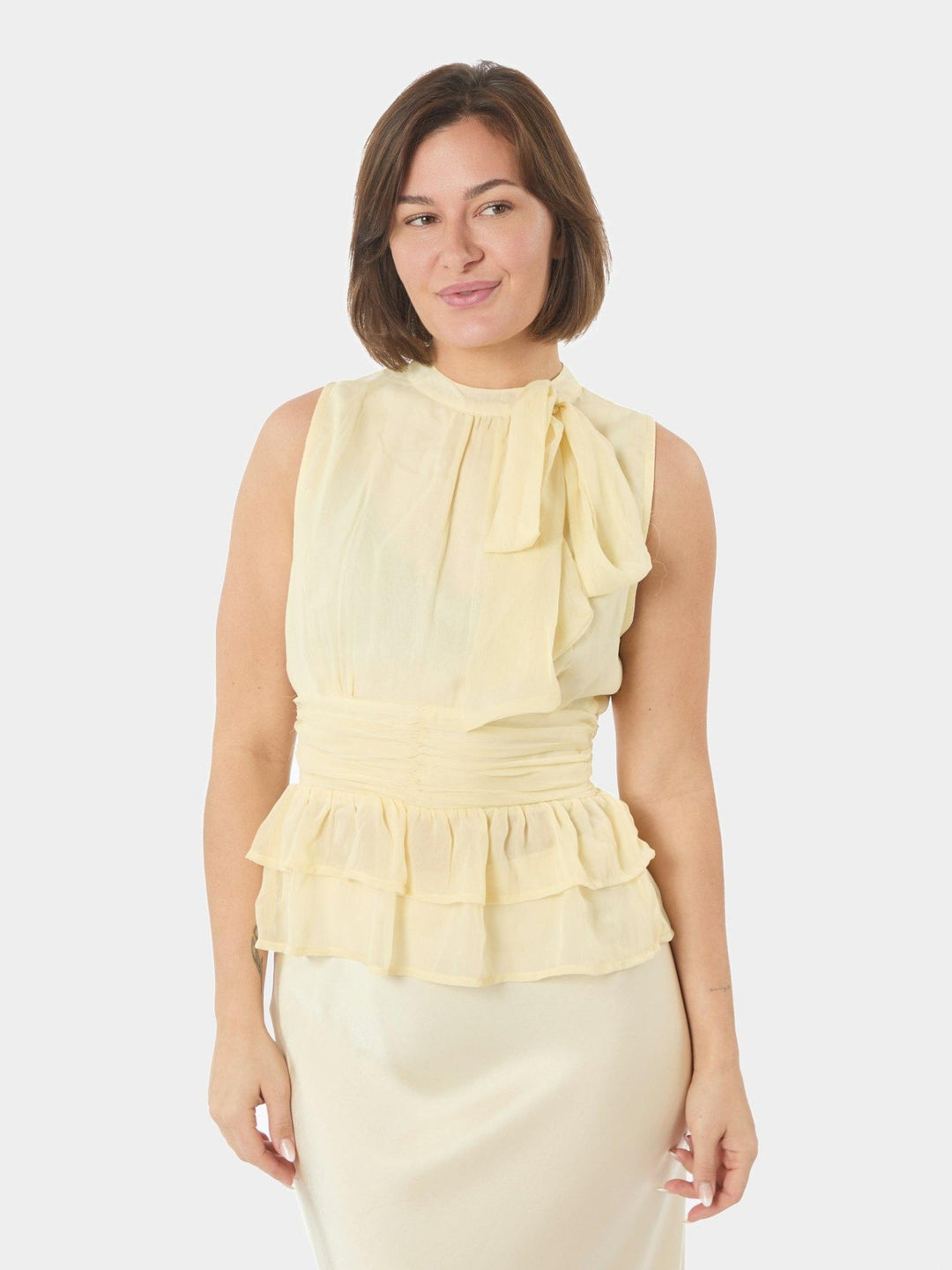 Ansol Solid Chiffon Top Light Yellow | Topper | Smuk