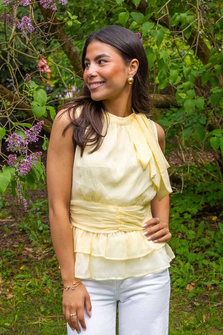 Ansol Solid Chiffon Top Light Yellow | Topper | Smuk