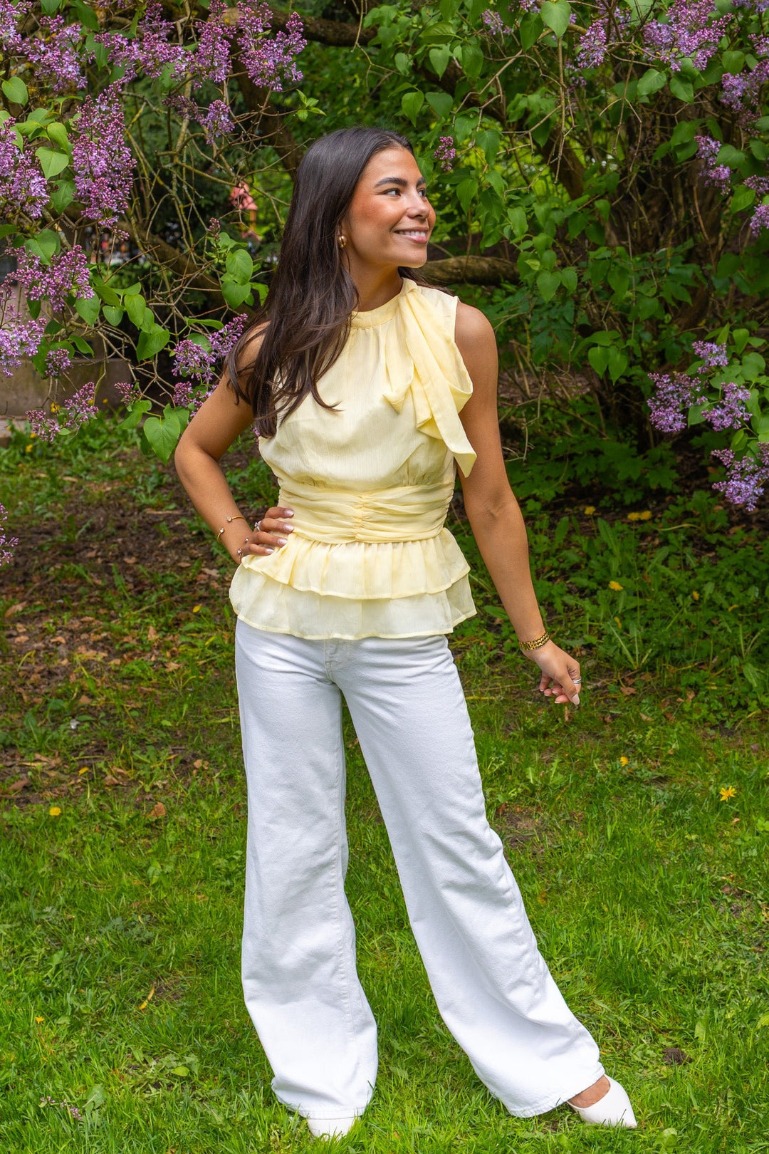 Ansol Solid Chiffon Top Light Yellow | Topper | Smuk