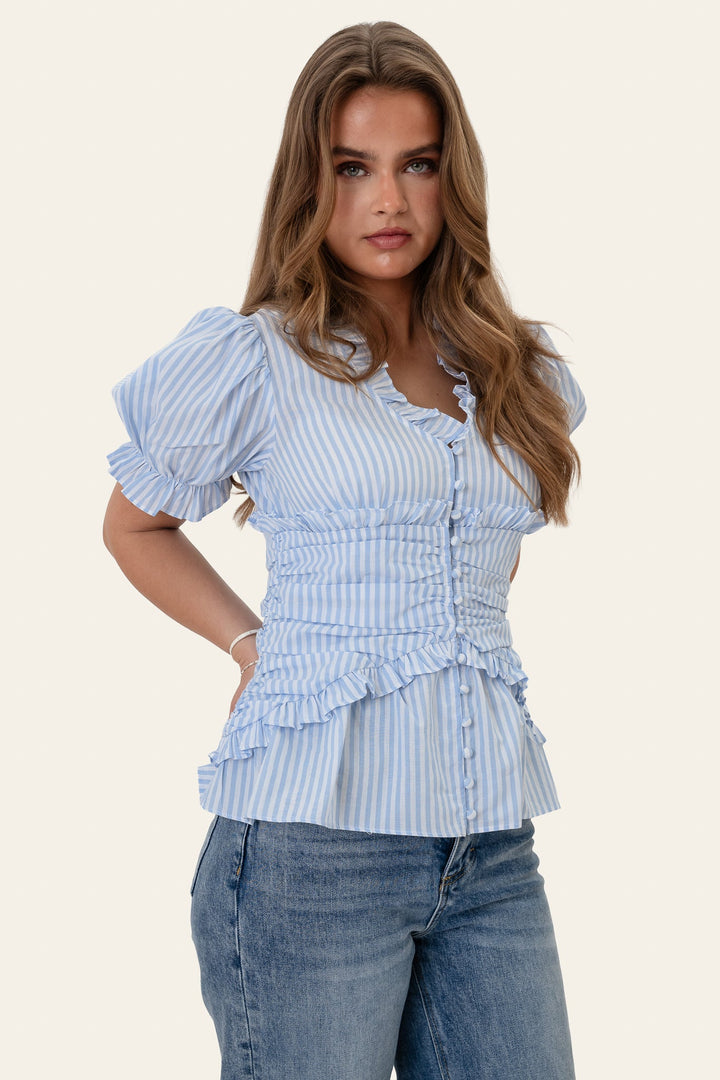 Ariel Blouse Blue White Stripes | Skjorter og bluser | Smuk