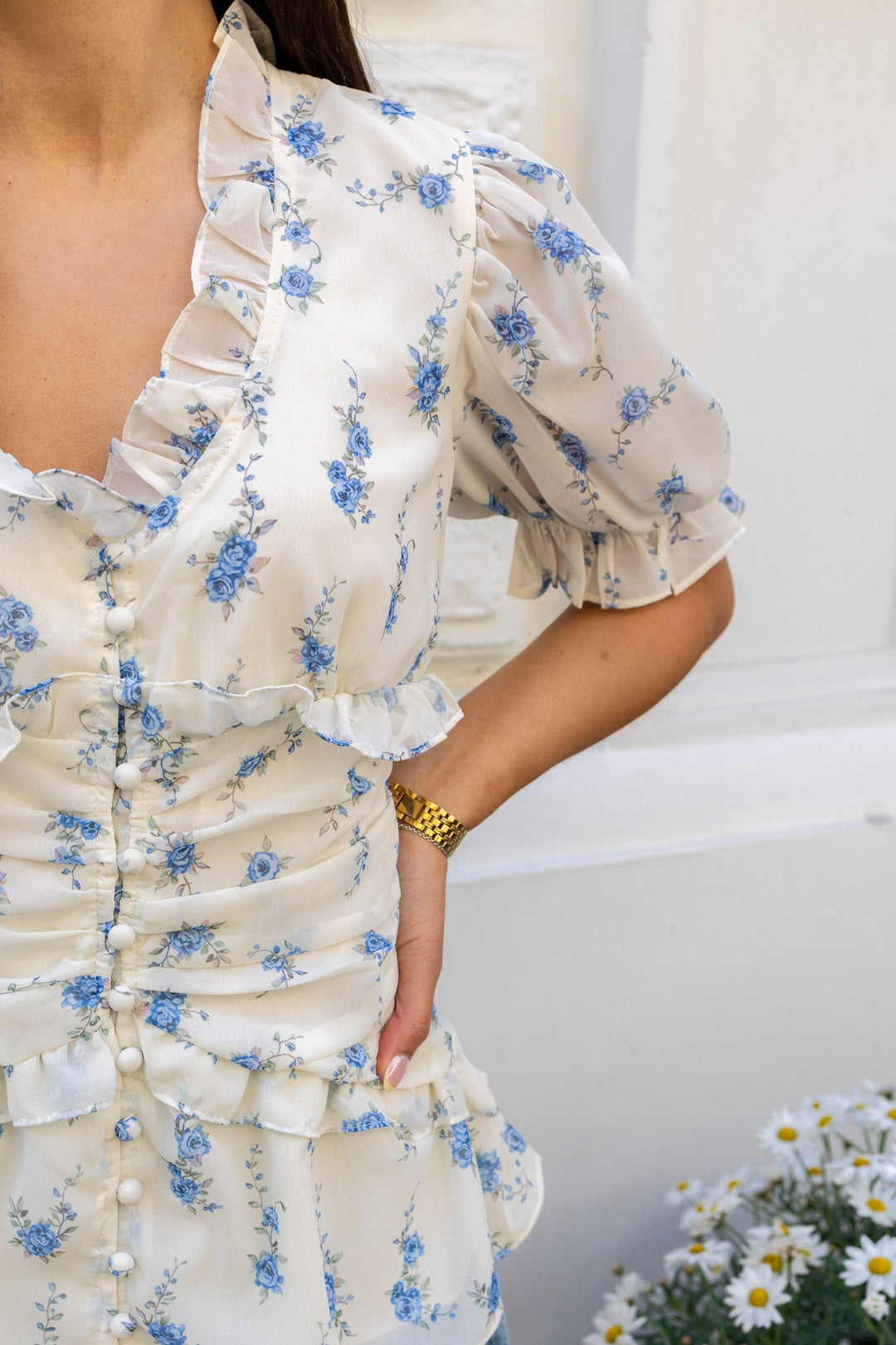 Ariel Blouse Off White Vintage Blue | Skjorter og bluser | Smuk