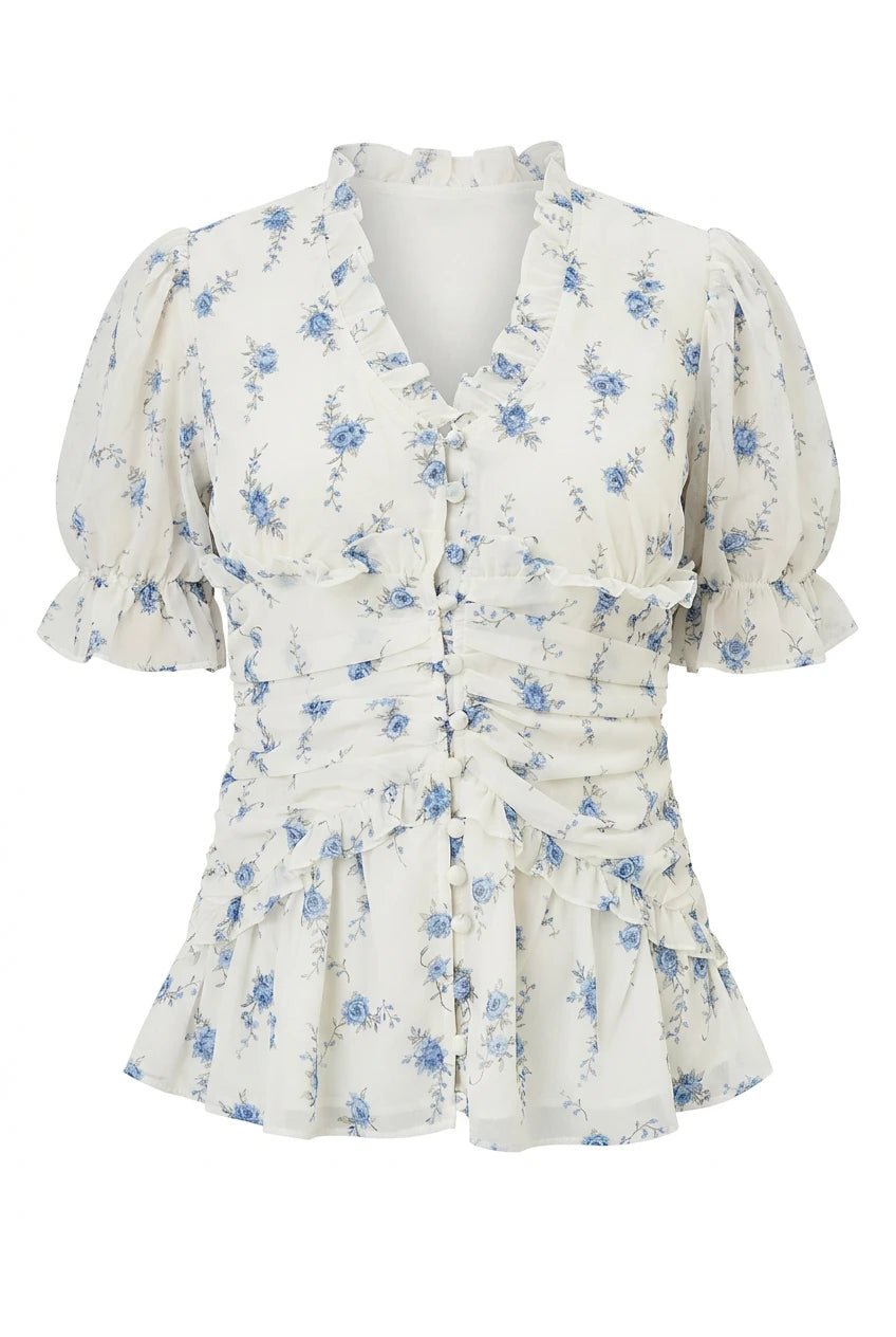 Ariel Blouse Off White Vintage Blue | Skjorter og bluser | Smuk