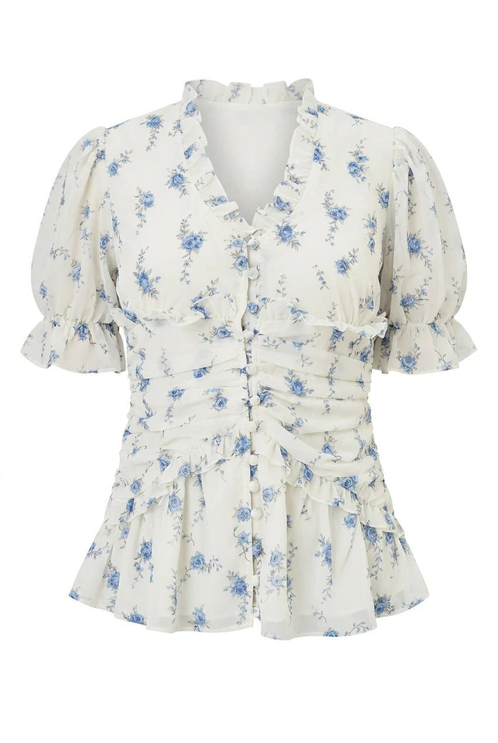 Ariel Blouse Off White Vintage Blue | Skjorter og bluser | Smuk