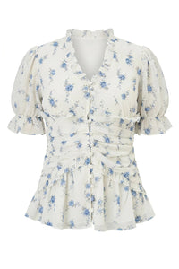 Ariel Blouse Off White Vintage Blue