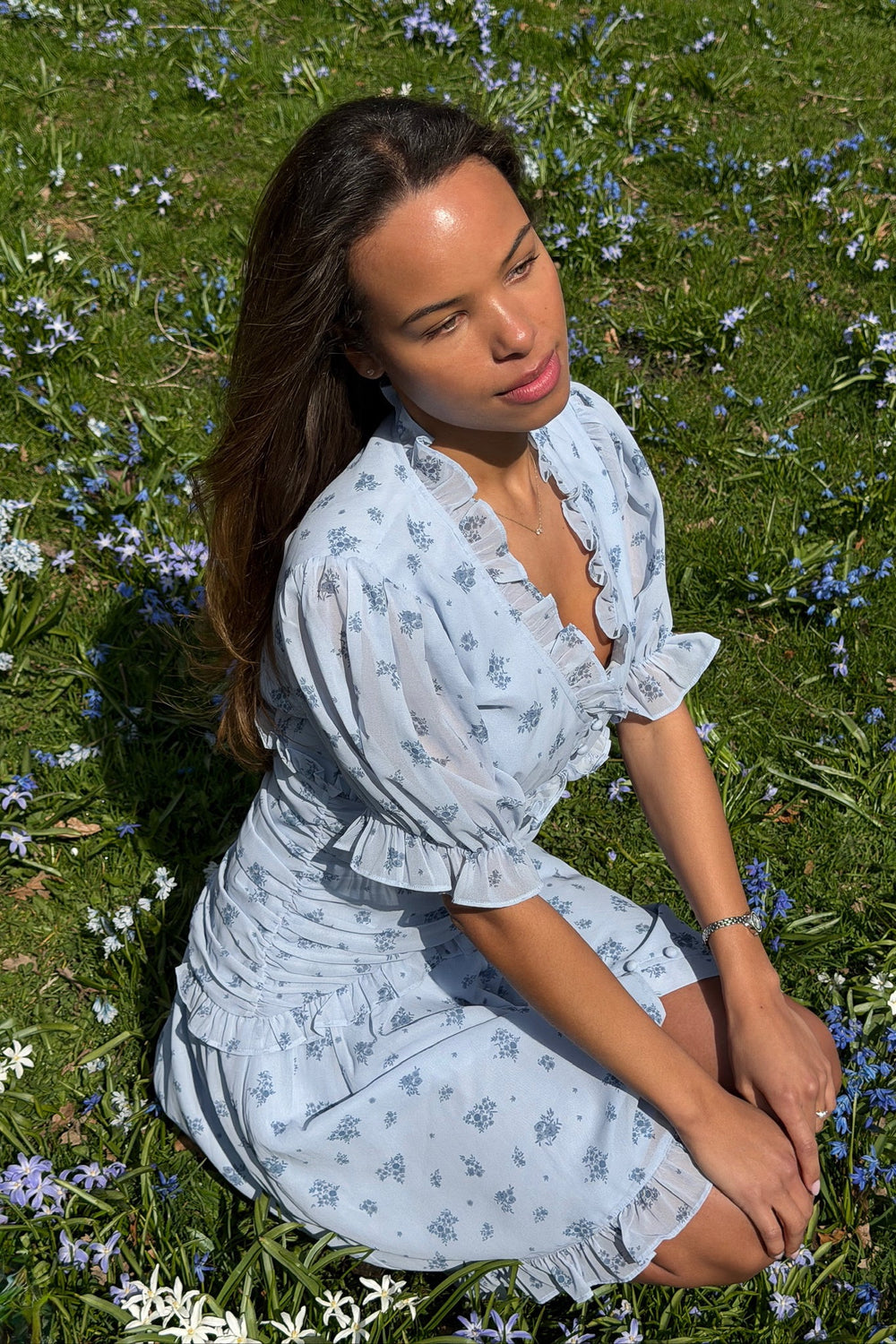 Ariel Dress Blue Flower Print | Kjoler | Smuk