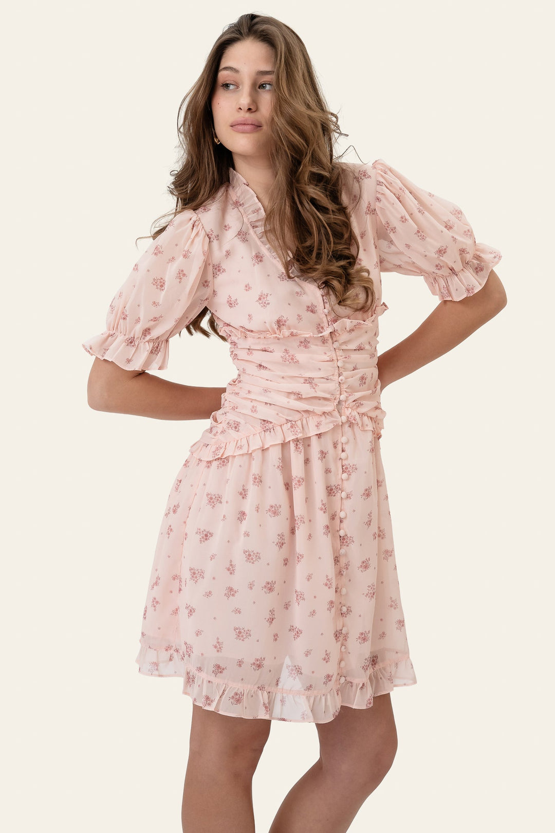 Ariel Dress Pink Flower Print | Kjoler | Smuk