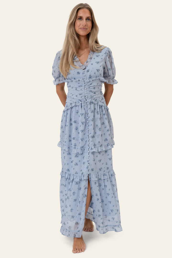 Ariel Long Dress Blue Flower Print | Kjoler | Smuk