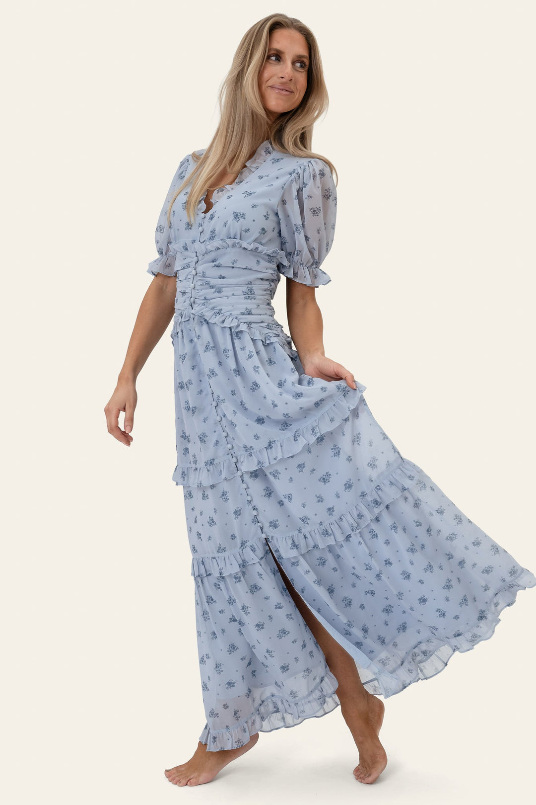 Ariel Long Dress Blue Flower Print | Kjoler | Smuk