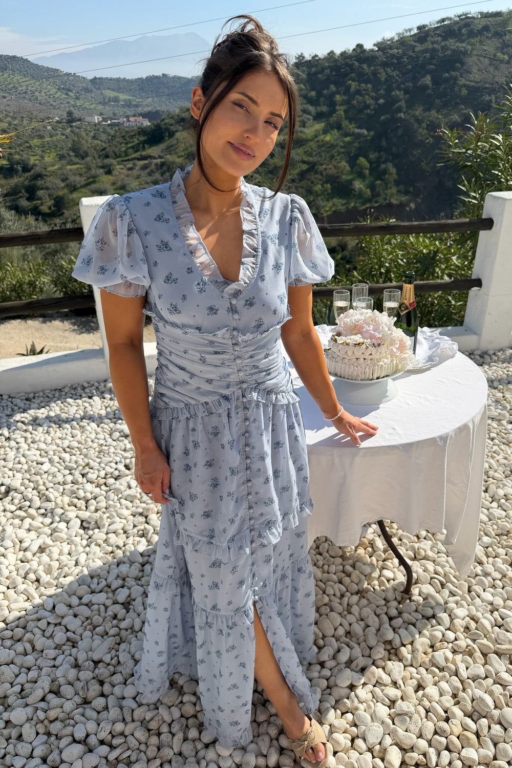 Ariel Long Dress Blue Flower Print | Kjoler | Smuk