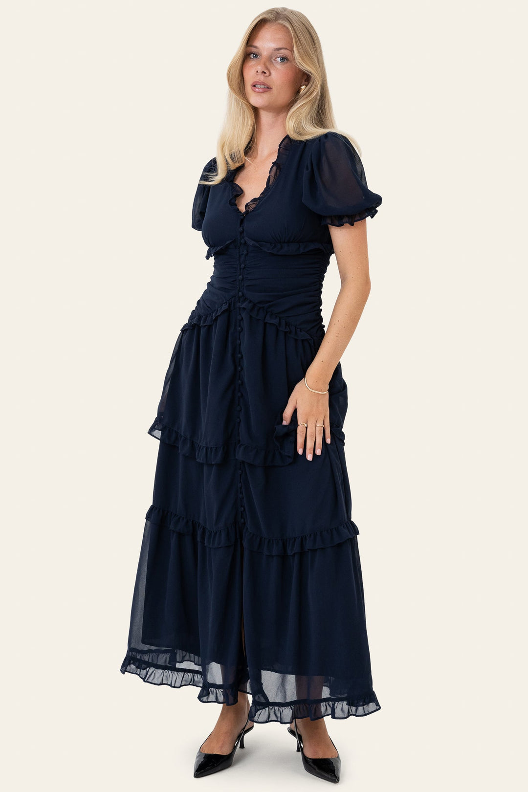 Ariel Long Dress Navy | Kjoler | Smuk