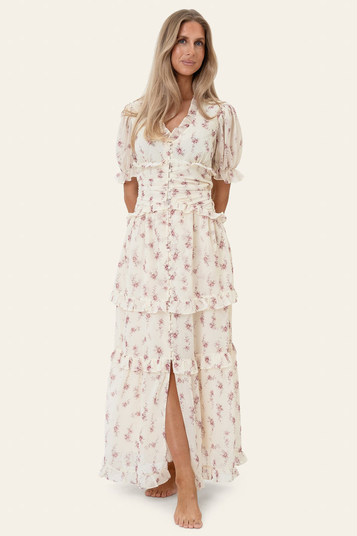 Ariel Long Dress Off White Vintage Rose | Kjoler | Smuk