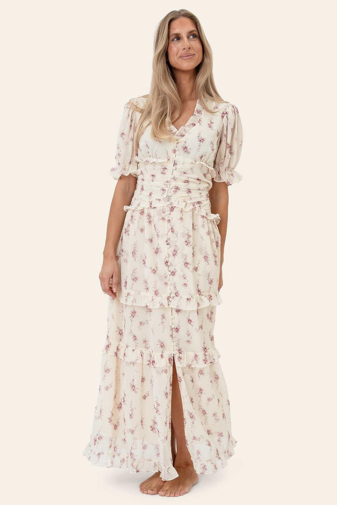 Ariel Long Dress Off White Vintage Rose | Kjoler | Smuk