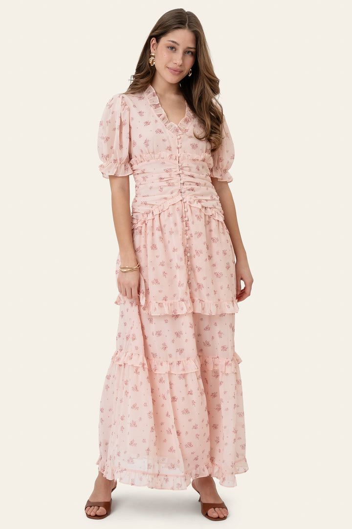 Ariel Long Dress Pink Flower Print | Kjoler | Smuk