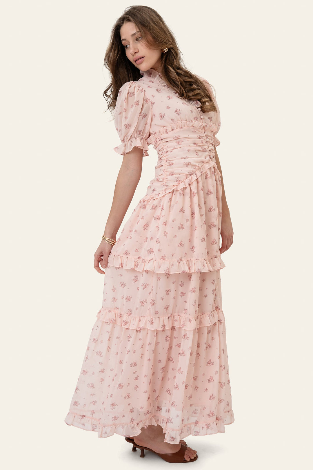 Ariel Long Dress Pink Flower Print | Kjoler | Smuk