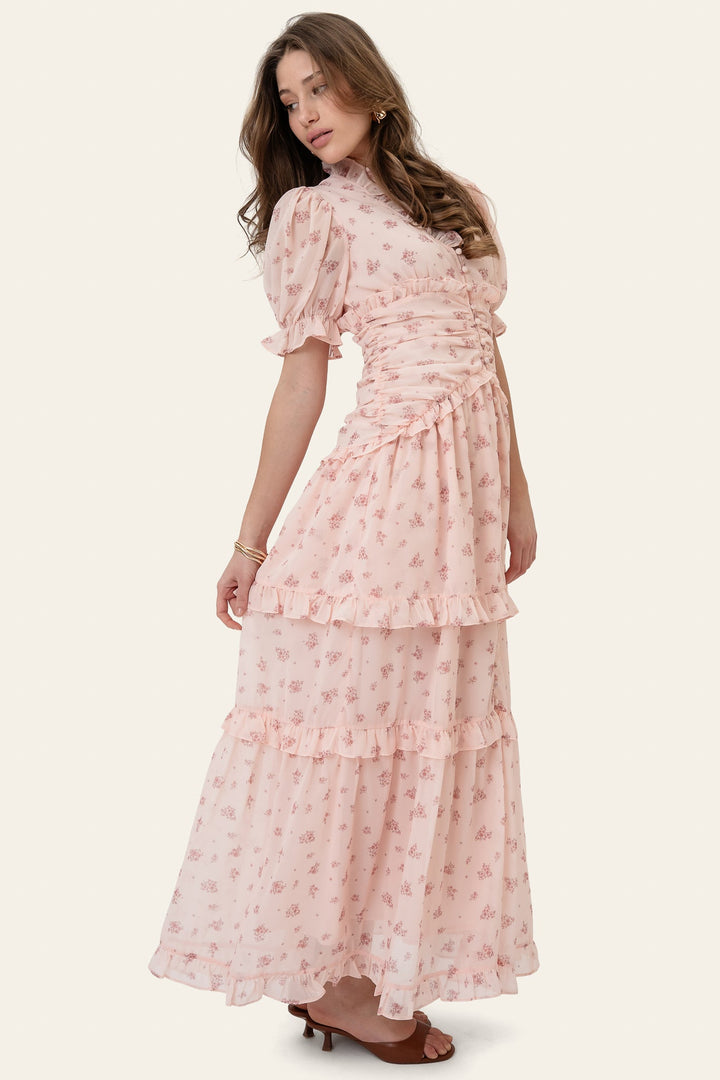 Ariel Long Dress Pink Flower Print | Kjoler | Smuk