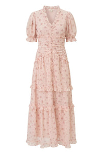Ariel Long Dress Pink Flower Print