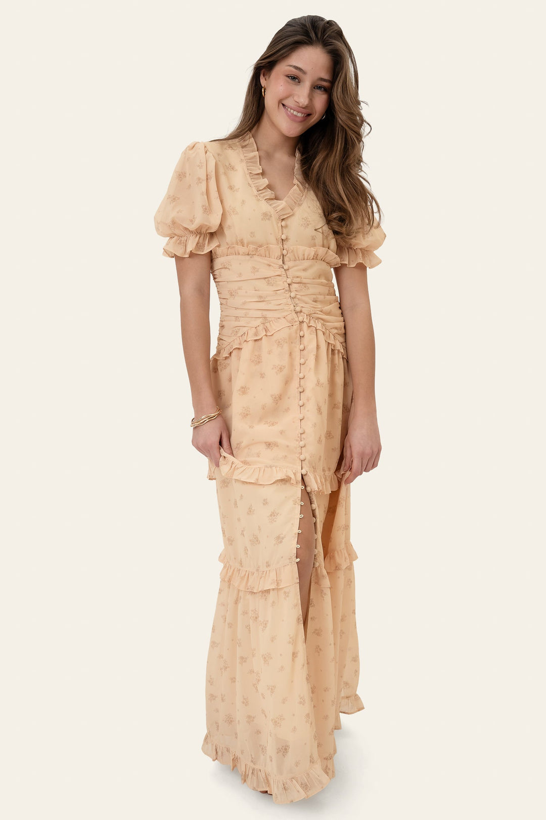 Ariel Long Dress Yellow Flower Print | Kjoler | Smuk