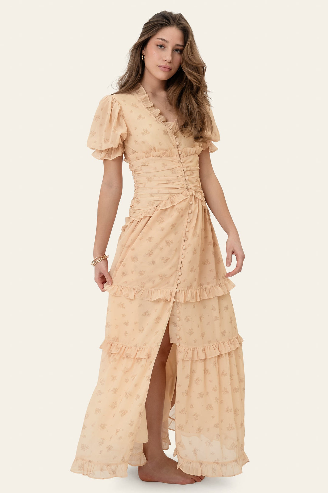 Ariel Long Dress Yellow Flower Print | Kjoler | Smuk