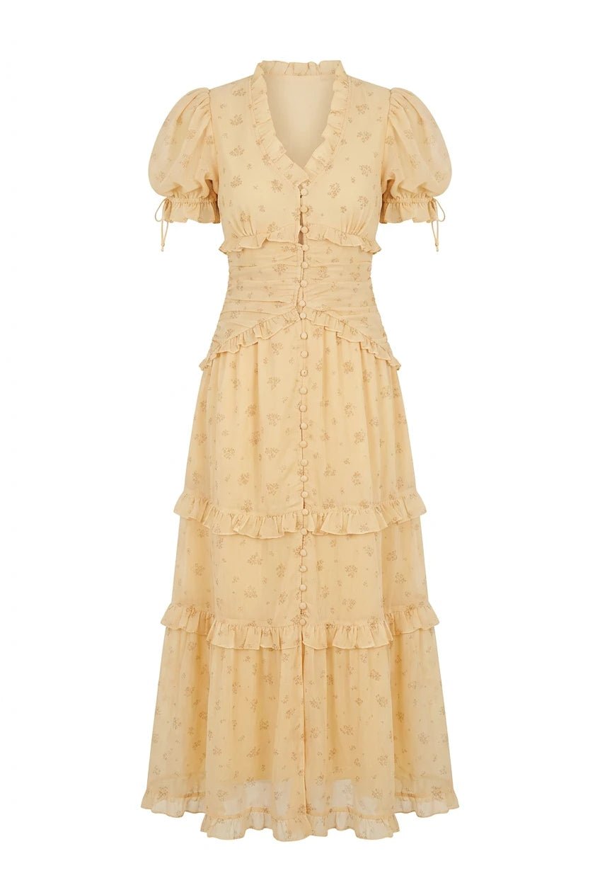 Ariel Long Dress Yellow Flower Print | Kjoler | Smuk