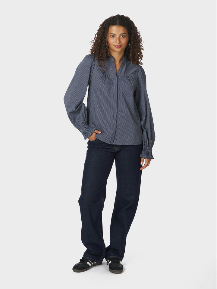 Astrida Stripe Stone Blouse Navy | Skjorter og bluser | Smuk
