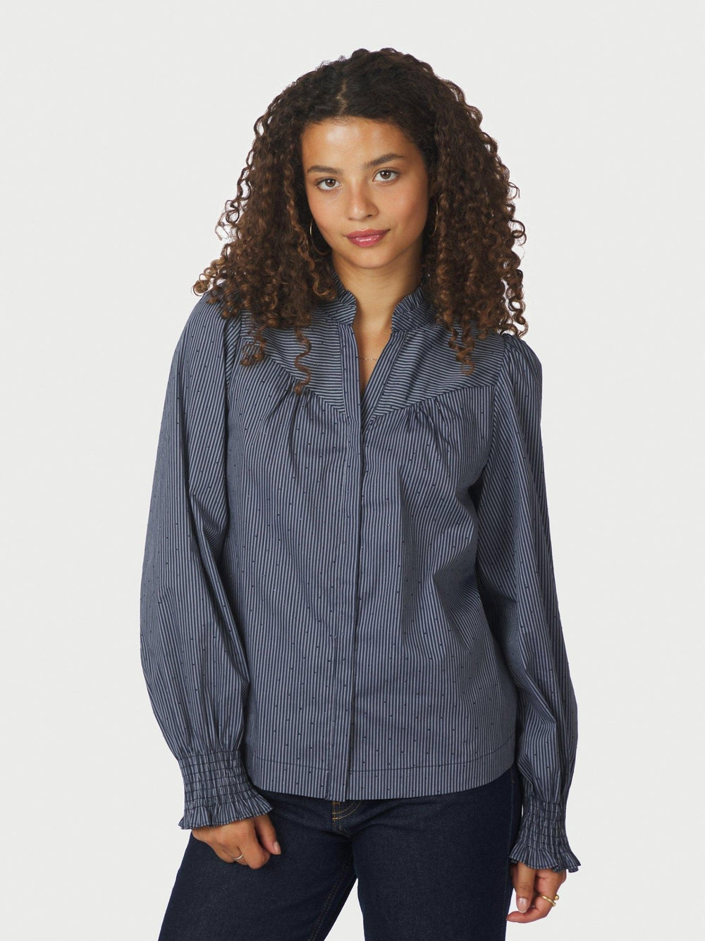 Astrida Stripe Stone Blouse Navy | Skjorter og bluser | Smuk