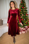 Attentiff Midi Velour Dress Bordeaux