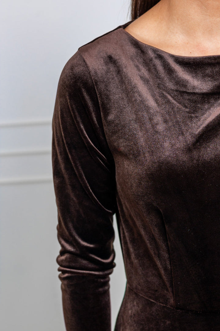 Attentiff Midi Velour Dress Choco | Kjoler | Smuk - Dameklær på nett