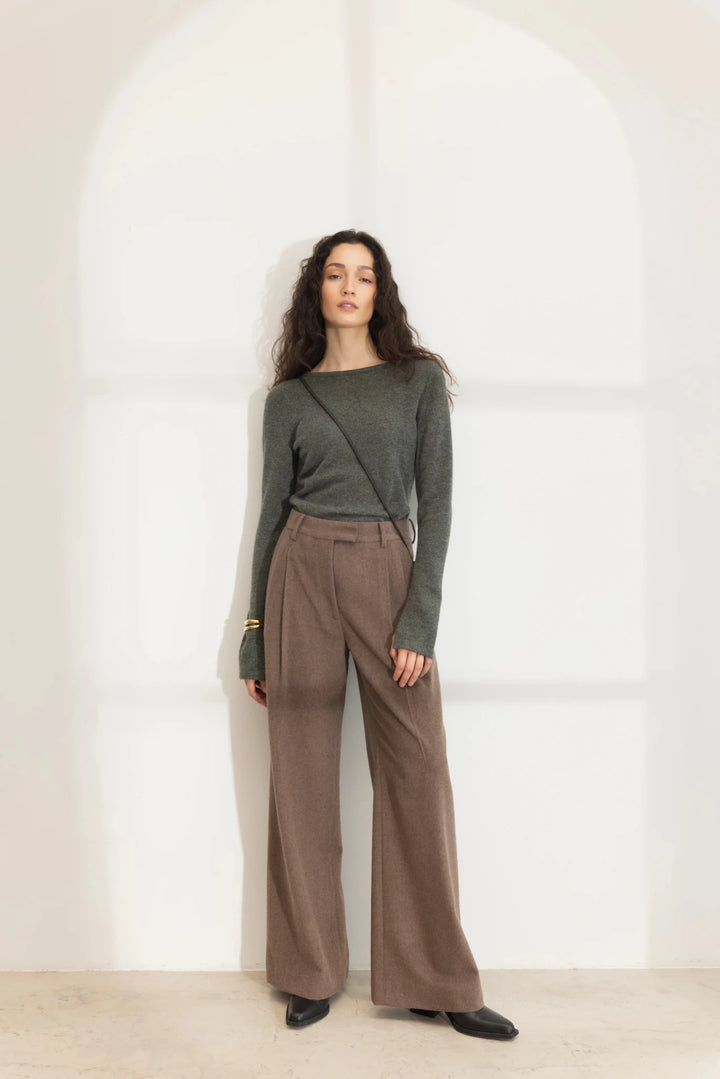 Ava Wool Trouser Dark Taupe Melange | Bukser | Smuk
