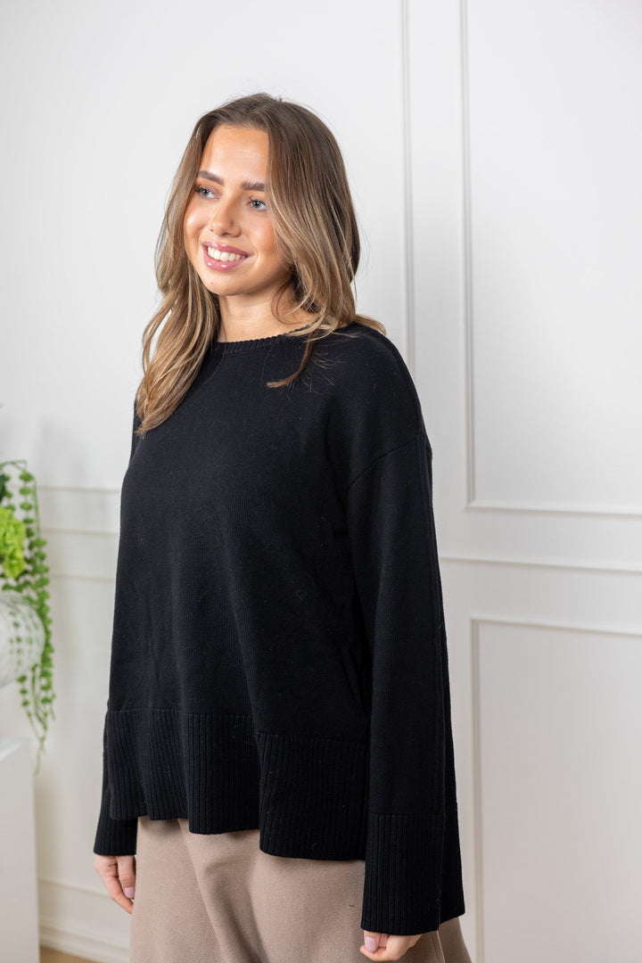 Babette Ls O - Neck Knit Pullover Black | Genser | Smuk