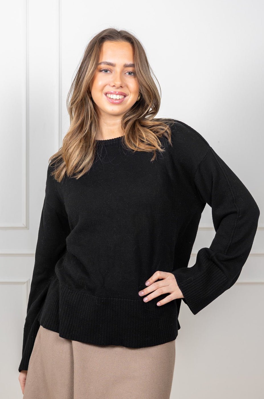 Babette Ls O - Neck Knit Pullover Black | Genser | Smuk