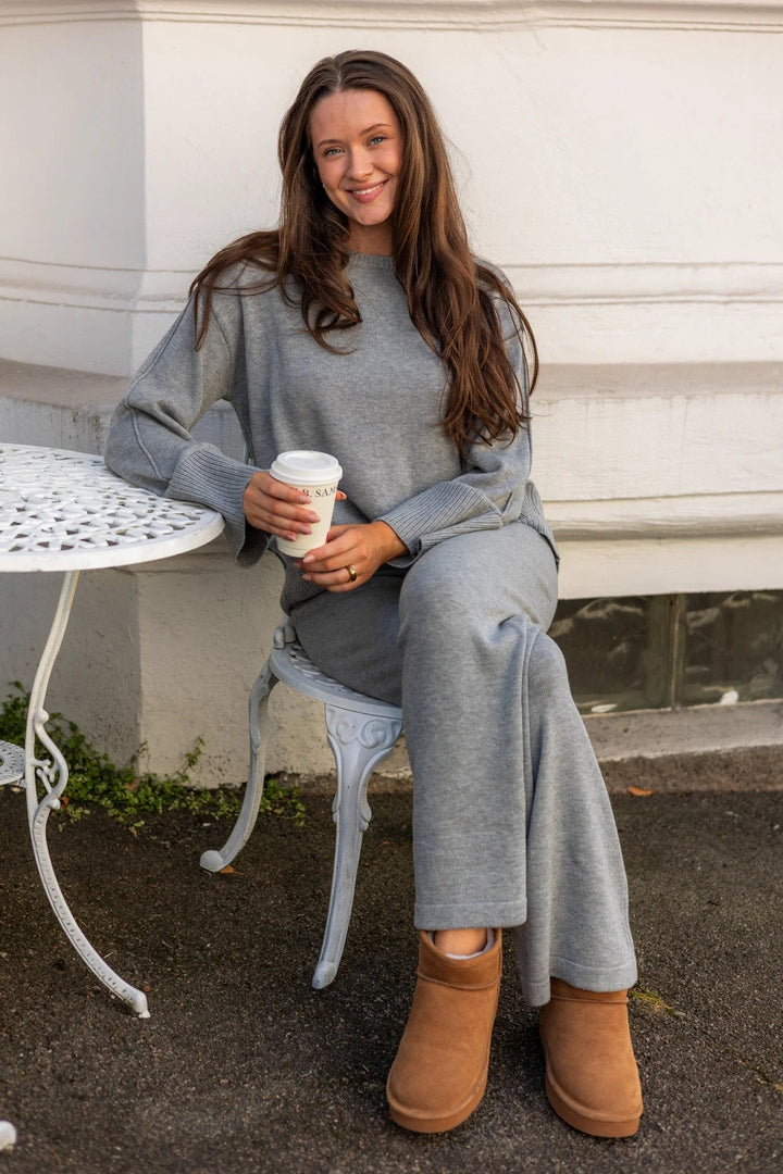 Babette Ls O-Neck Knit Pullover Medium Grey Melange | Genser | Smuk
