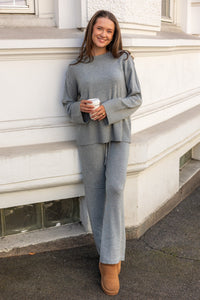 Babette Ls O-Neck Knit Pullover Medium Grey Melange
