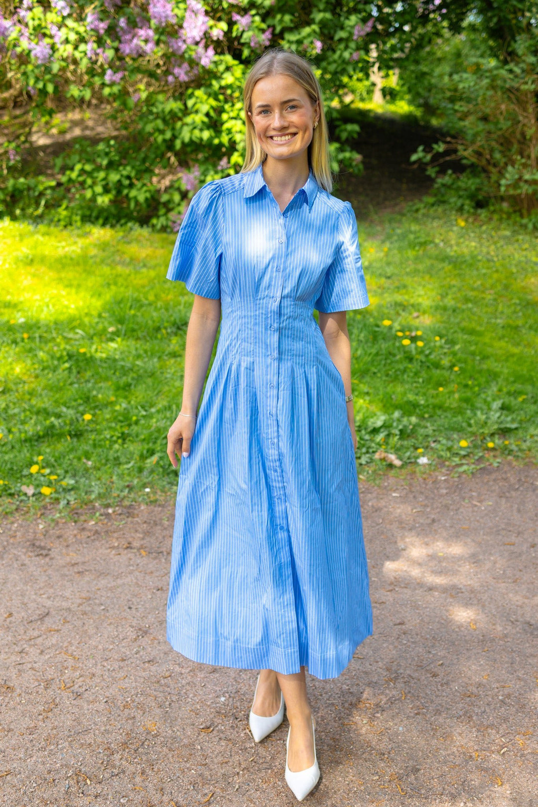 Baia Stripe Poplin Dress Light Blue | Kjoler | Smuk