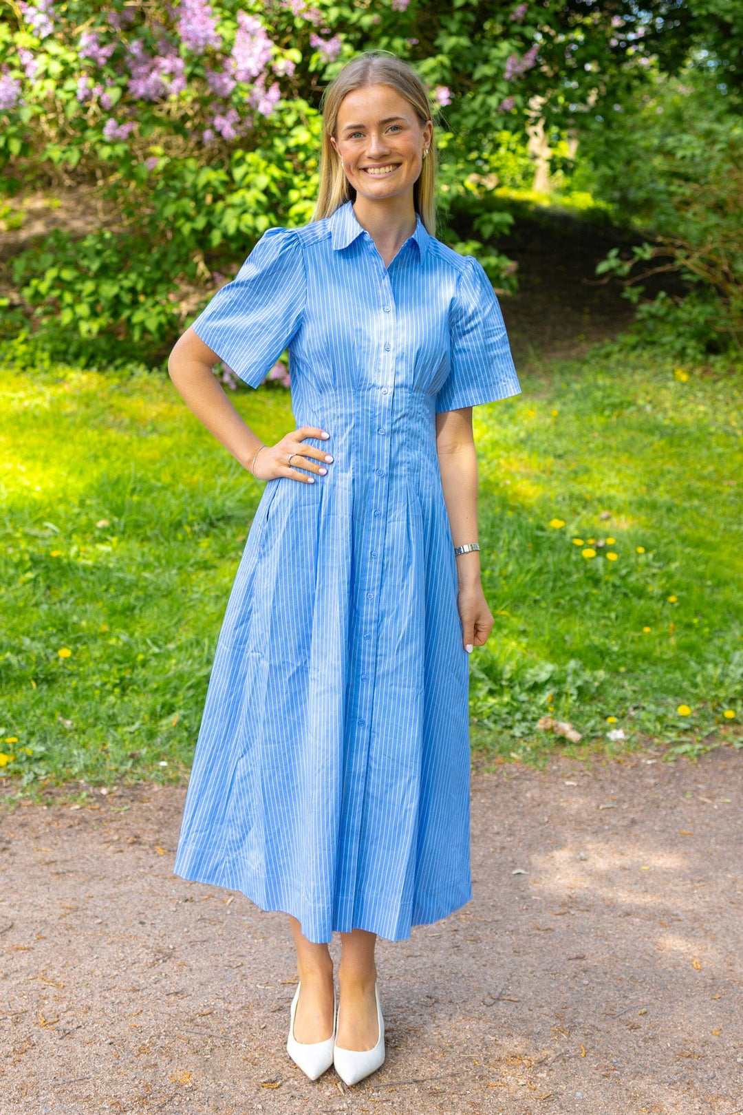 Baia Stripe Poplin Dress Light Blue | Kjoler | Smuk