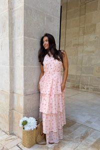 Belle Long Dress Pink Flower Print