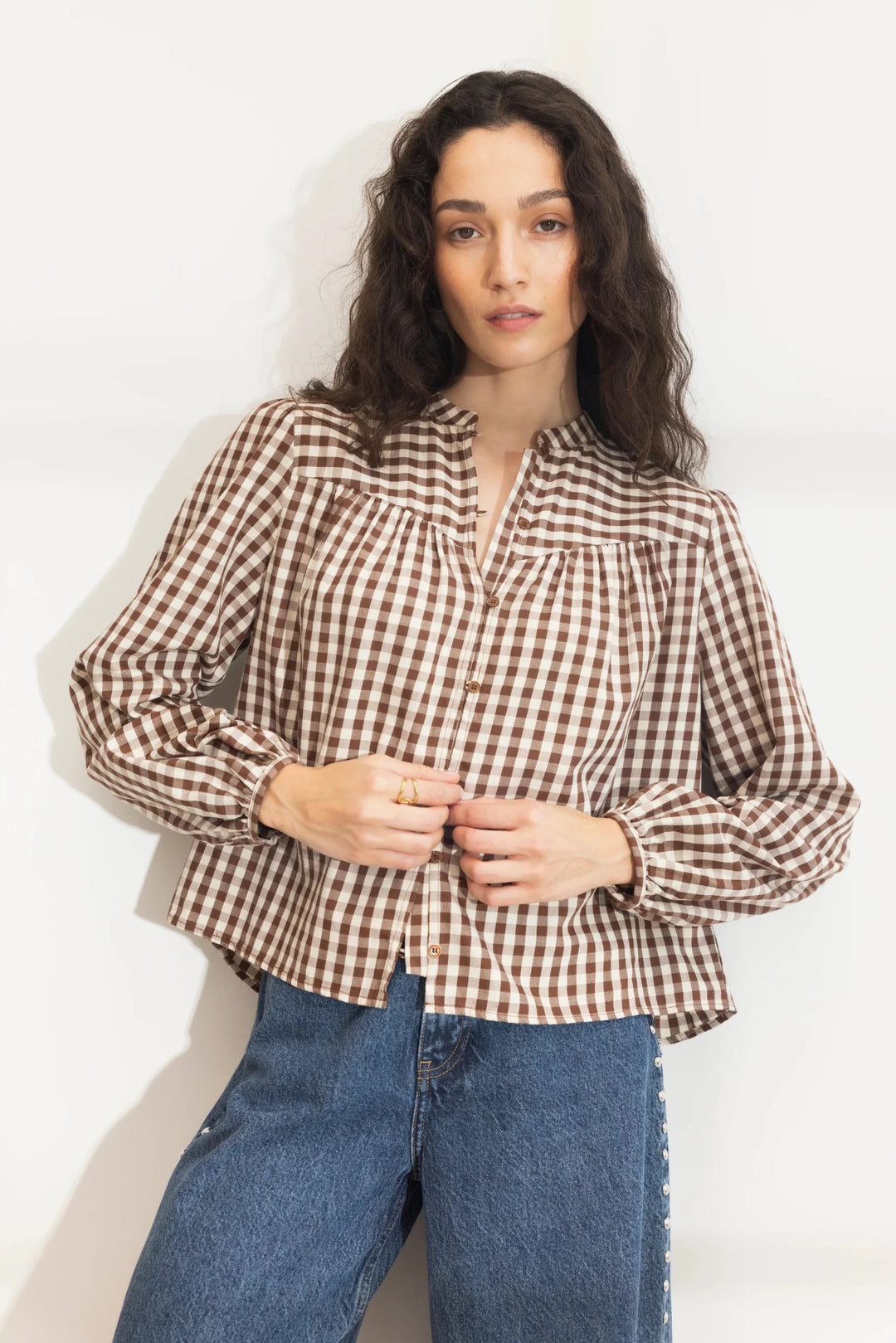 Bellier Blouse Brown Check | Skjorter og bluser | Smuk