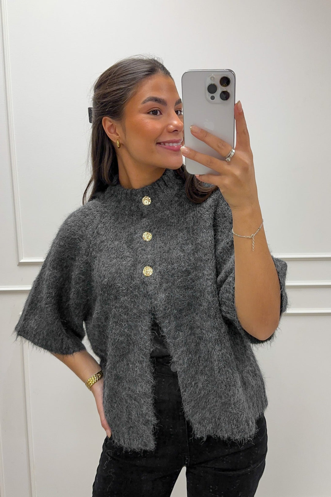 Benuta Fluffy Knit Cardigan Antracit Melange | Genser | Smuk