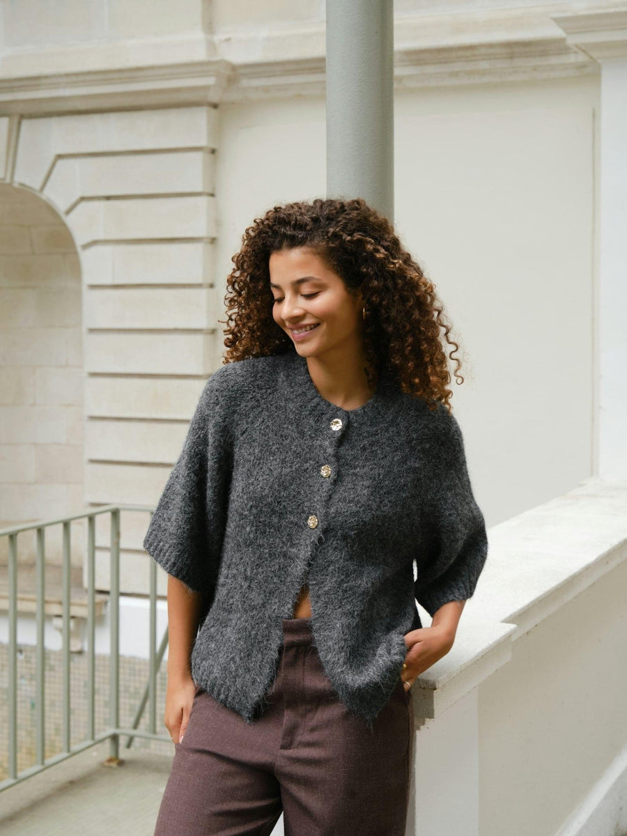 Senuta Fluffy Knit Cardigan - Antracit Melange