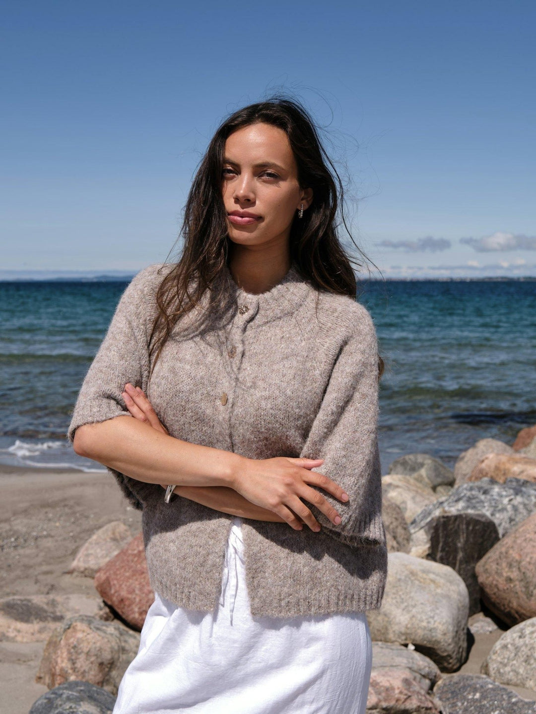 Benuta Fluffy Knit Cardigan Beige Melange | Genser | Smuk - Dameklær på nett