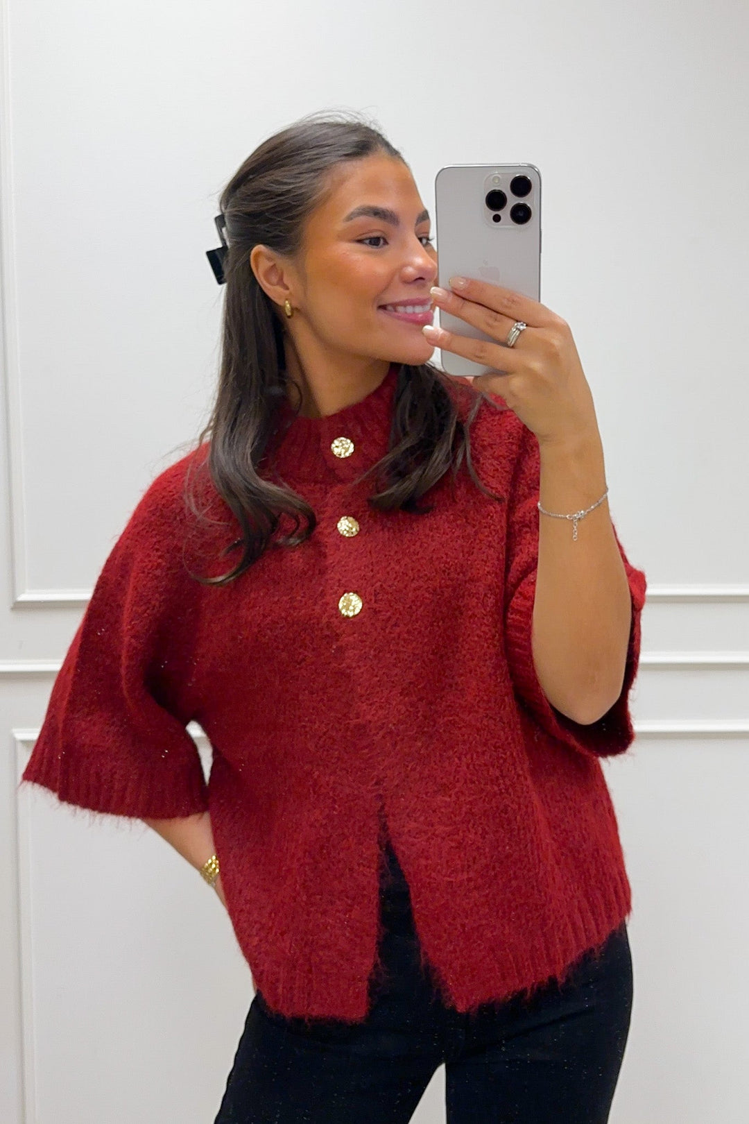 Benuta Fluffy Knit Cardigan Dark Red | Genser | Smuk