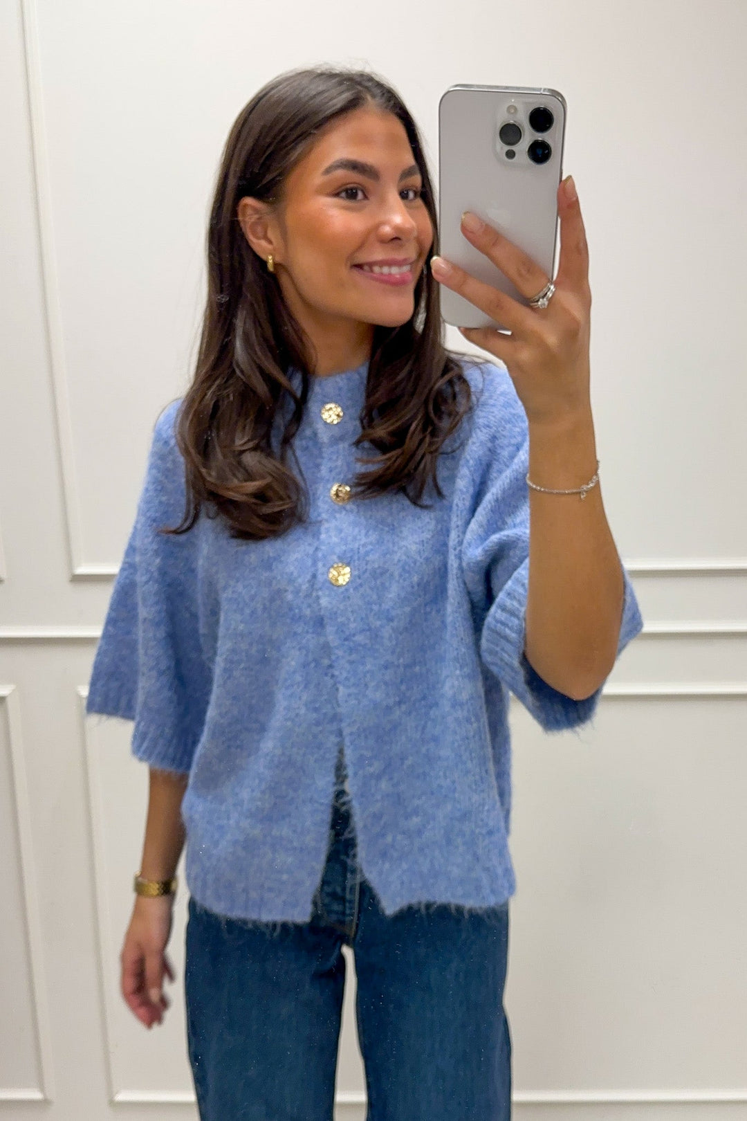 Benuta Fluffy Knit Cardigan Dusty Blue | Genser | Smuk