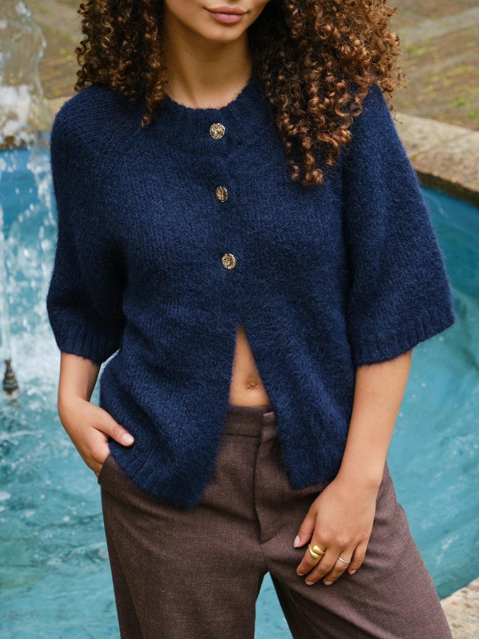 Neo Noir - Benuta Fluffy Knit Cardigan Navy - Smuk