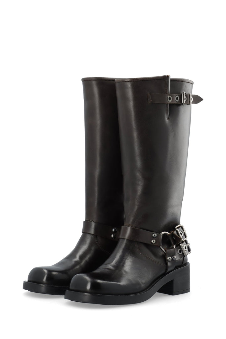 Biaharper Biker Boot Pull Up Leather Dark Brown | Sko | Smuk - Dameklær på nett
